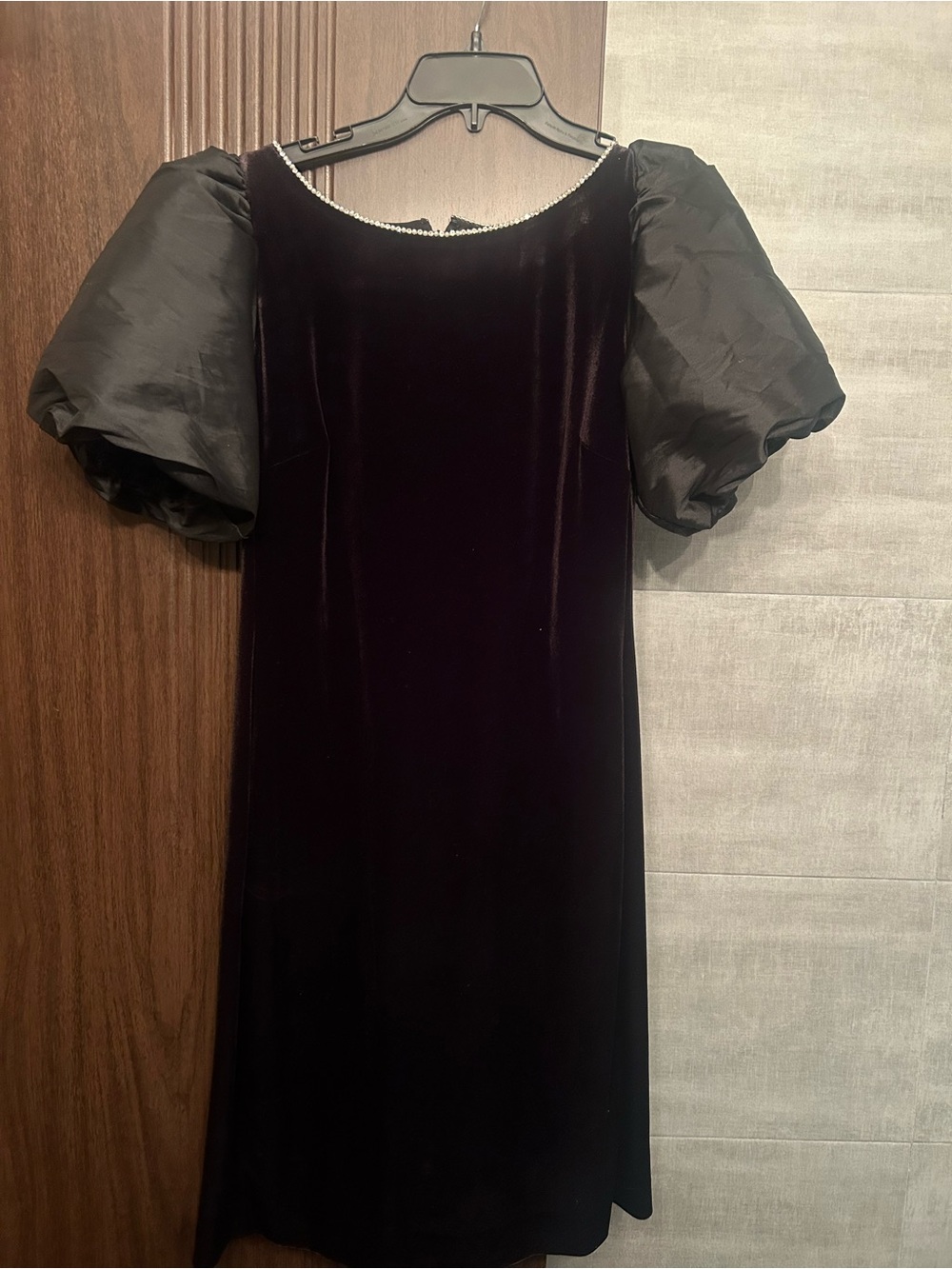 Karl Lagerfeld Black Velvet Midi Dress with Puff Sleeves